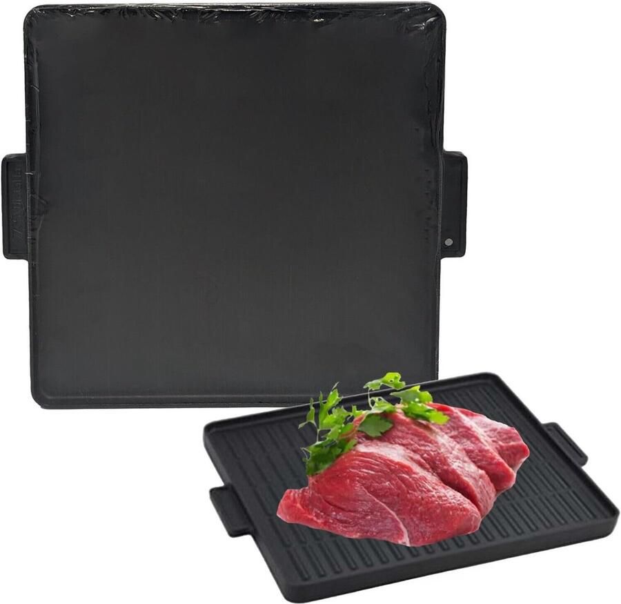 Gegoten IJzeren Plaat Dubbelzijdig Bakken Buiten Koken Compact Ontwerp 38 x 38 cm Zwart