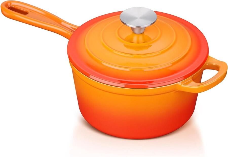 Gegoten Ijzeren Sauspan Mini Dutch Oven Sauzen Maken Non-stick Emaille Coating 1 Liter Oranje