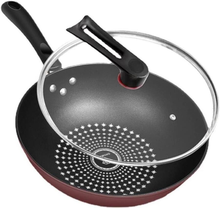 Gegoten IJzeren Wok Roerbakpan Gezond Koken Geen Chemische Coating 32 cm Zwart