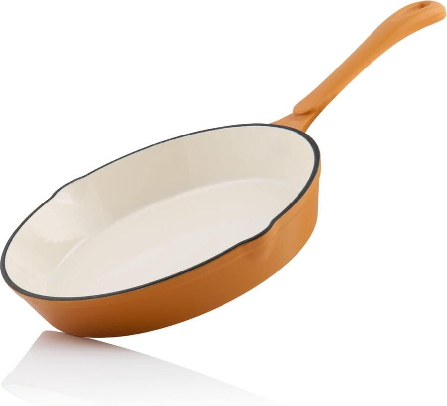 Gietijzeren Braadpan Ovenschaal Pan Koken en Braden Twee Gietuitlopen 24 cm Zonnig Oranje