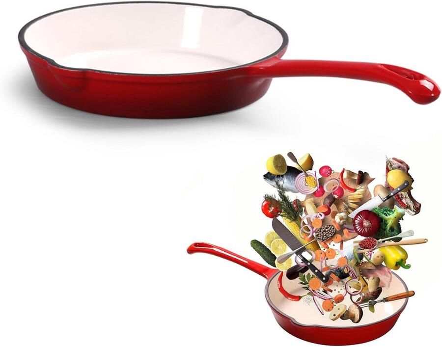 Gegoten Pan Koekenpan Emaille Veelzijdig Koken Dubbele Antiaanbaklaag 16 cm Zwart