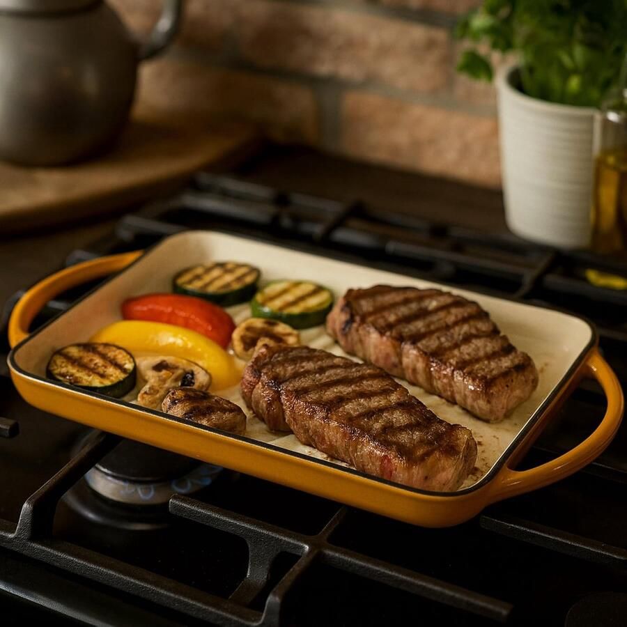 Gegoten Plaat Grillplaat Koekenpan Vlees Grillen Gegoten Ijzer 39.5 cm Oranje