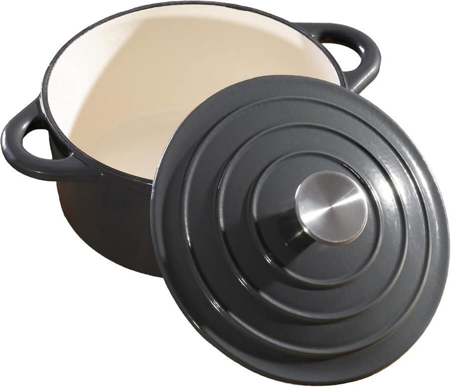 Gegoten Stoofpan Kookpan met deksel Langzaam Garen Non-stick coating 26 cm Grijs