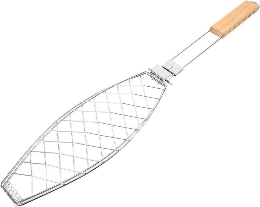 Gegrilde Vis Clips Grillmand Staal BBQ Buiten Eten Inklapbaar Ontwerp 62 cm Lengte Zilver