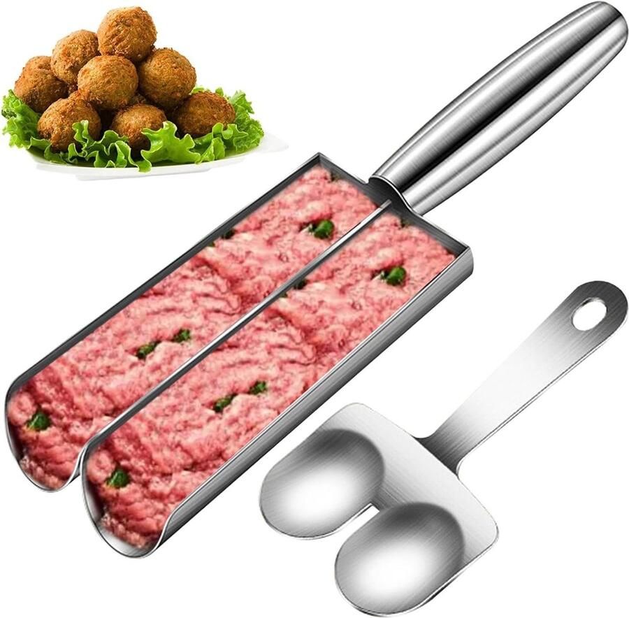 Gehaktbal Maker Gehaktbal Schep Snel Gehaktballen Maken Dubbele Buis Ontwerp 24 x 7.4 cm Zilver