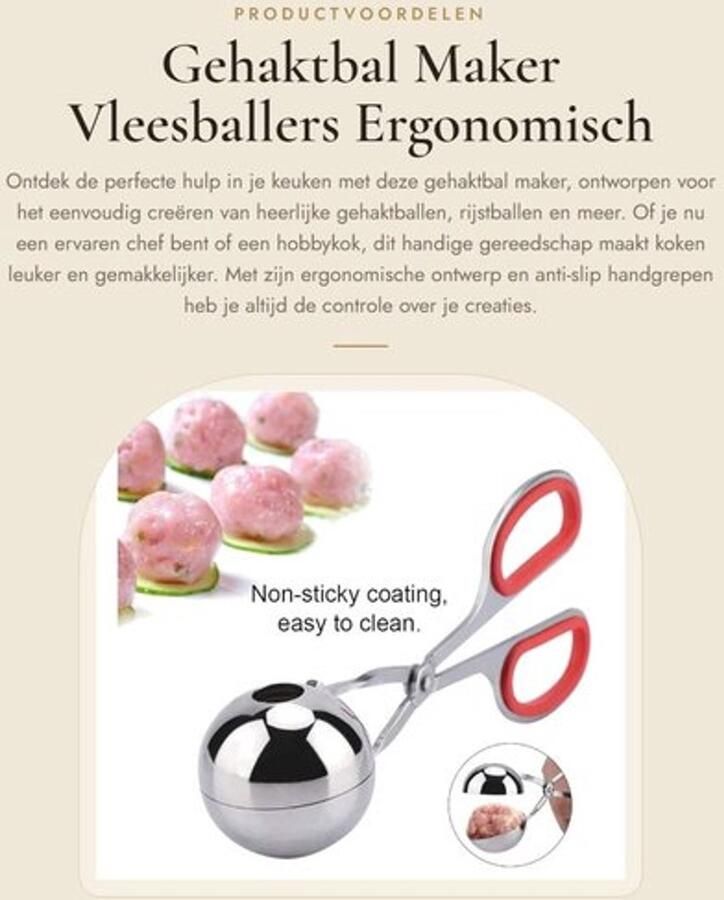 Gehaktbal Maker Roestvrij Staal Antiaanbak Vleesballer Ergonomisch Handvat Rijstballen Maker Koekjesdeeg Maker Veilig en Stevig