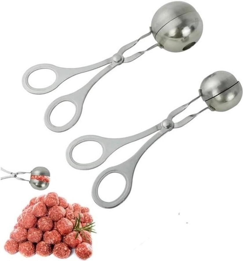 Gehaktbal Maker Vleestang Set Eten Bereiden Roestvrij Staal 2 Maten Zilver