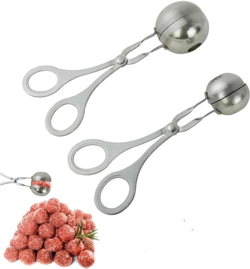 Gehaktbal Maker Vleestang Set Eten Bereiden Roestvrij Staal 2 Maten Zilver