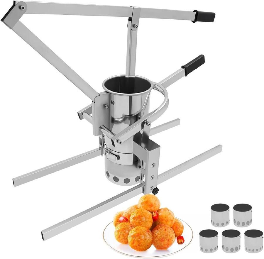 Gehaktbalmachine Gehaktbalvormer Ballenmaker Keukenwerk Vereenvoudigen Verstelbare Hoogte Mallen 5 Maten 12-30mm Zilver