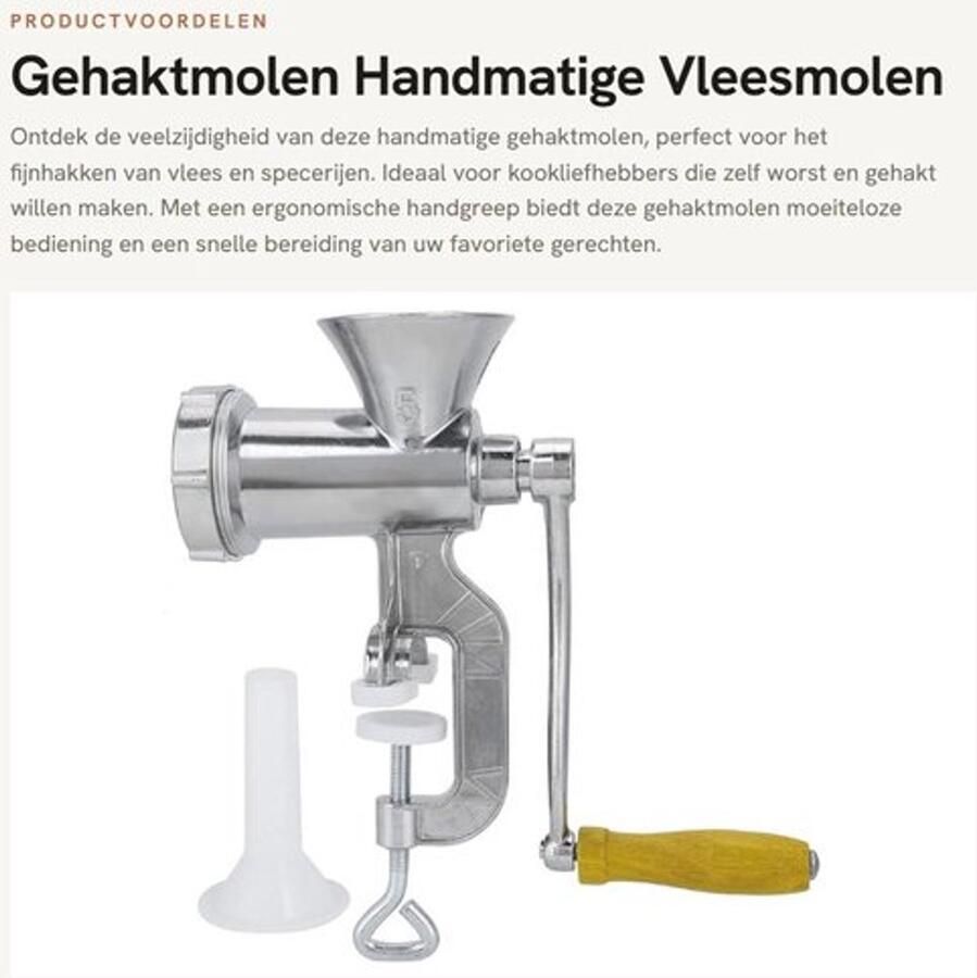 Gehaktmolen Handmatig Aluminium Vleesmolen Worstenvuller Inclusief Ergonomische Handgreep Multifunctioneel Eenvoudige Bediening