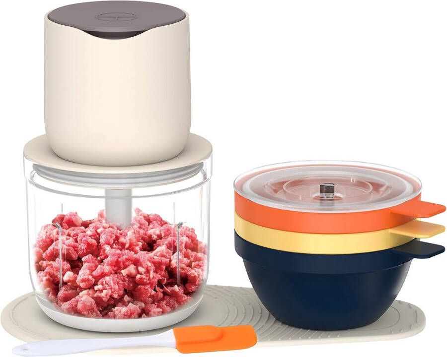 Gehaktmolen-vleesmolen-vlees molen-Elektrische vleesmolen groentehakker Draagbare mini keukenmachine 600 ml container 150 W oplaadbaar keuken koken 11 5 x 11 5 x 17 5 cm