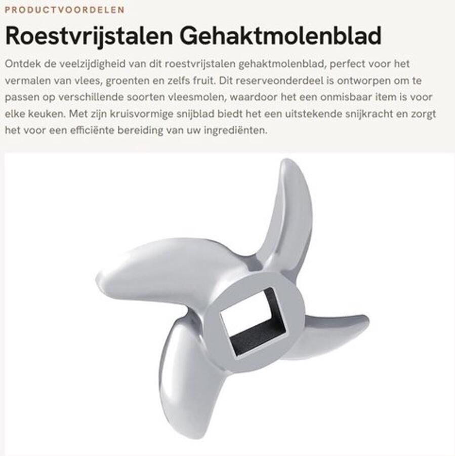 Gehaktmolenblad Roestvrij Staal Kruisvormig Snijblad Vervangend Onderdeel Geschikt voor Vlees en Groenten Duurzaam en Stevig Eenvoudige Montage Vleesmolenmes