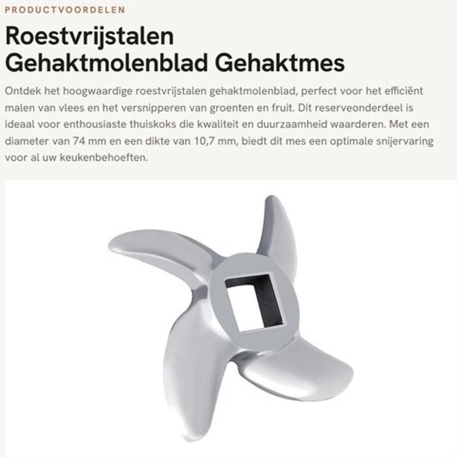 Gehaktmolenblad Roestvrij Staal Reserveonderdeel Vleesmolen Kruisvormig Snijblad Diameter 74 mm Dikte 10 7 mm Veilig voor Voedsel Vleesmolenmes