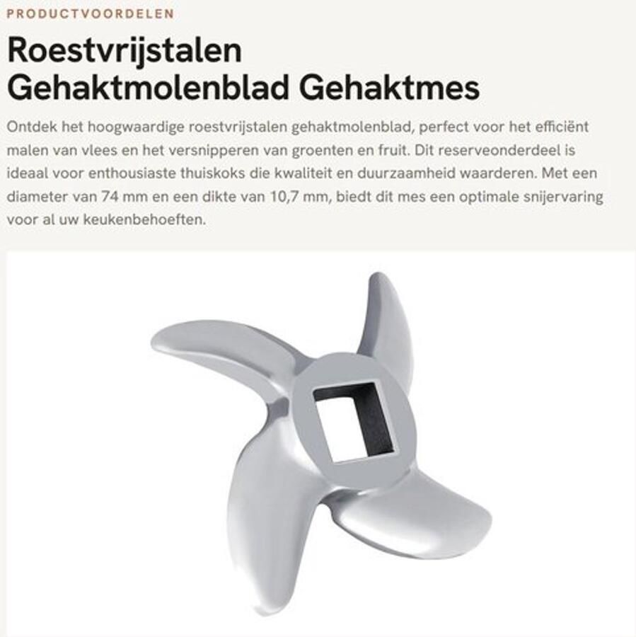 Gehaktmolenblad Roestvrij Staal Reserveonderdeel Vleesmolen Kruisvormig Snijblad Diameter 74 mm Dikte 10 7 mm Veilig voor Voedsel Vleesmolenmes