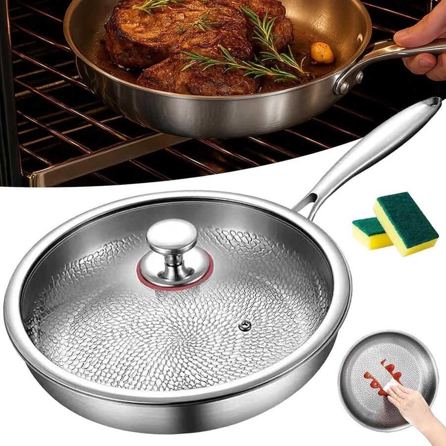 Gehamerde Koekenpan Anti-aanbakpan Kookpan Gezond Koken Ultra Duurzaam Krasbestendig 30 cm Zwart