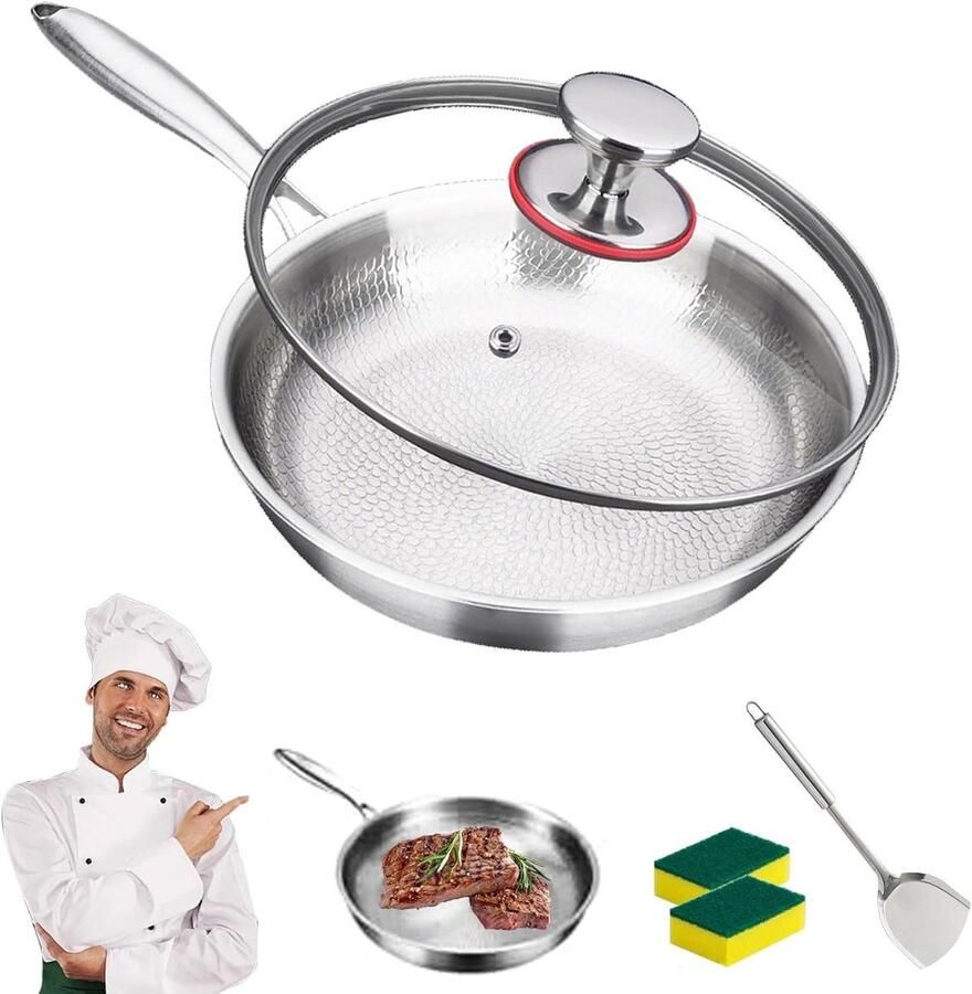 Gehamerde koekenpan Titanium pan Gelijkmatig koken Krasbestendige coating 30 cm Zilver