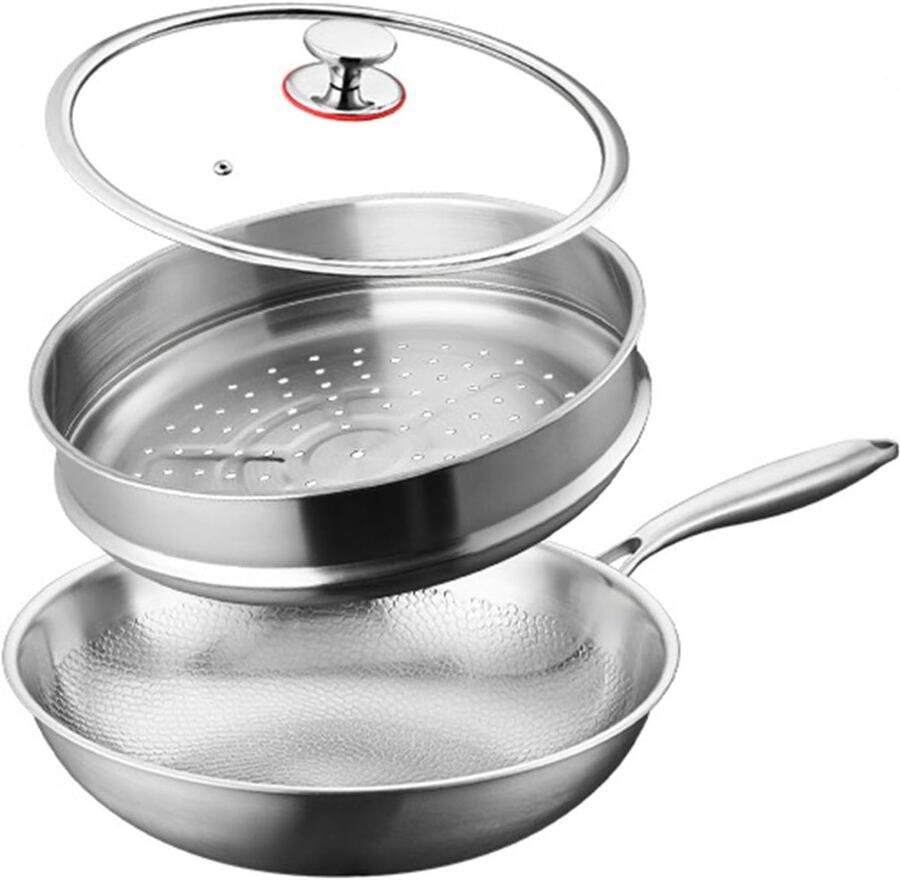 Gehamerde Koekenpan Titanium Pan Veelzijdig Koken Duurzaam Krasbestendig 26 cm Zilver