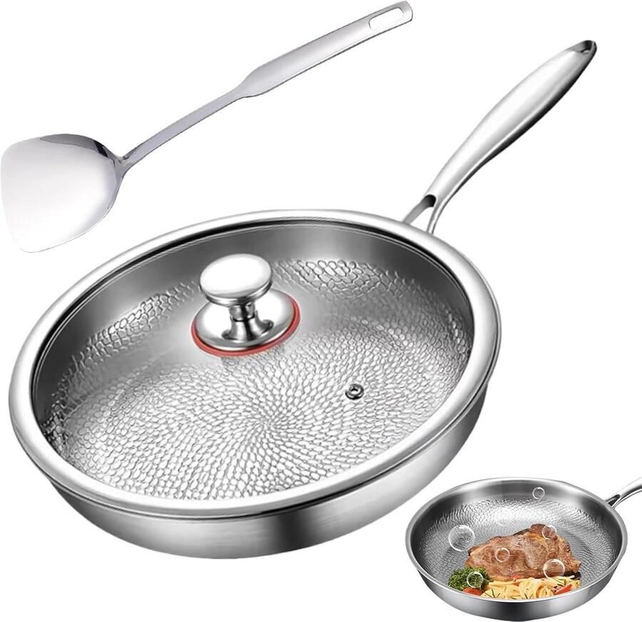 Gehamerde Pan Braadpan Deksel Gezond Koken Verbeterde Warmte 28 cm Grijs
