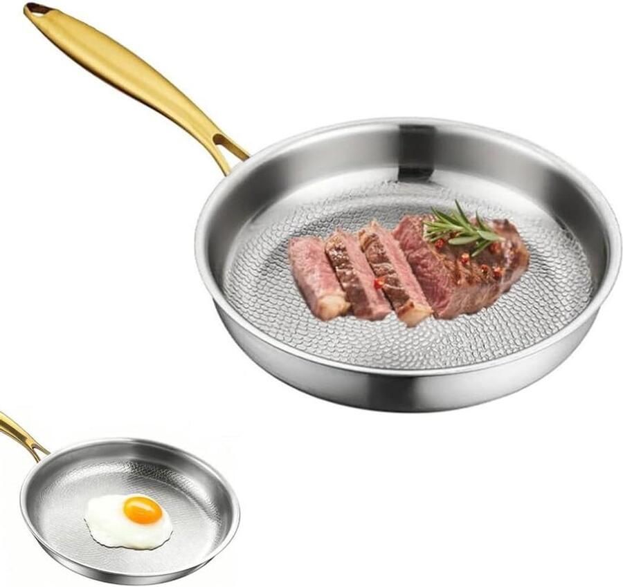 Gehamerde Pan Koekenpan Titanium Gelijkmatig Koken Krasbestendig Antiaanbak 32 cm Zilver