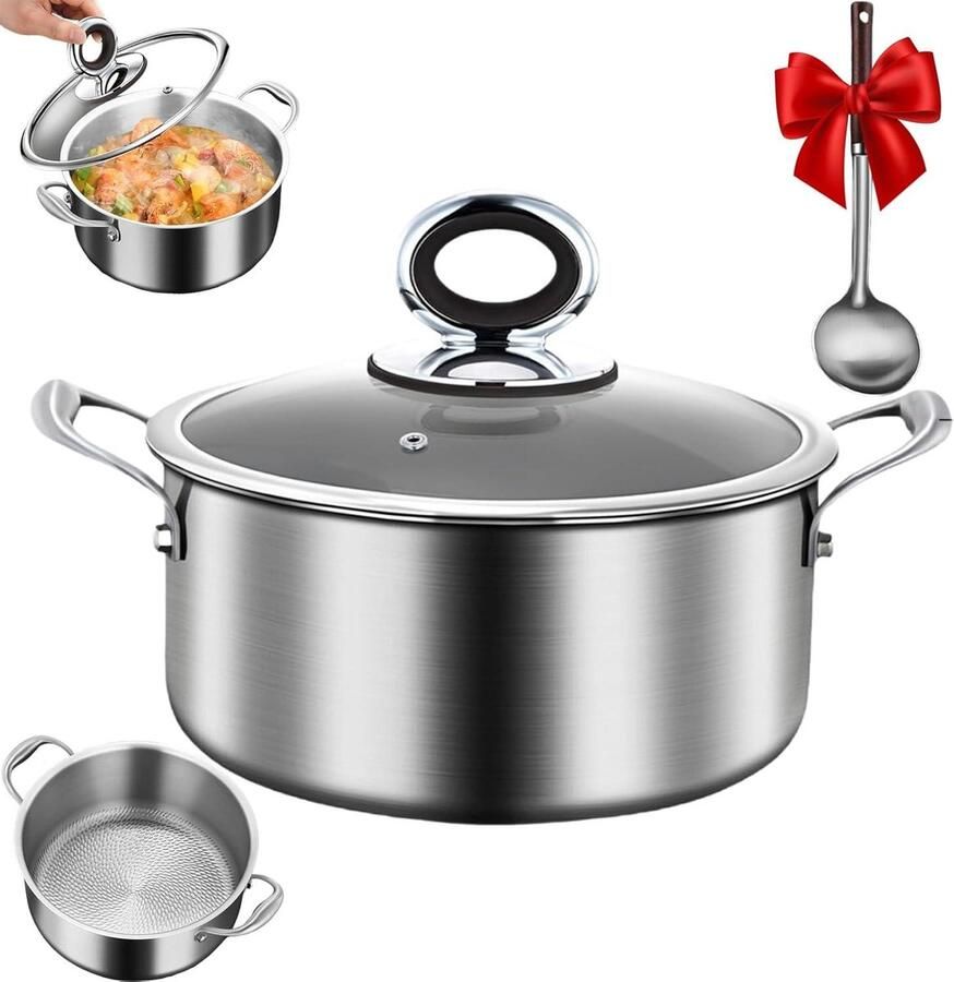 Gehamerde soeppan Grote kookpot Maaltijden bereiden Antiaanbaklaag 24cm Zilver