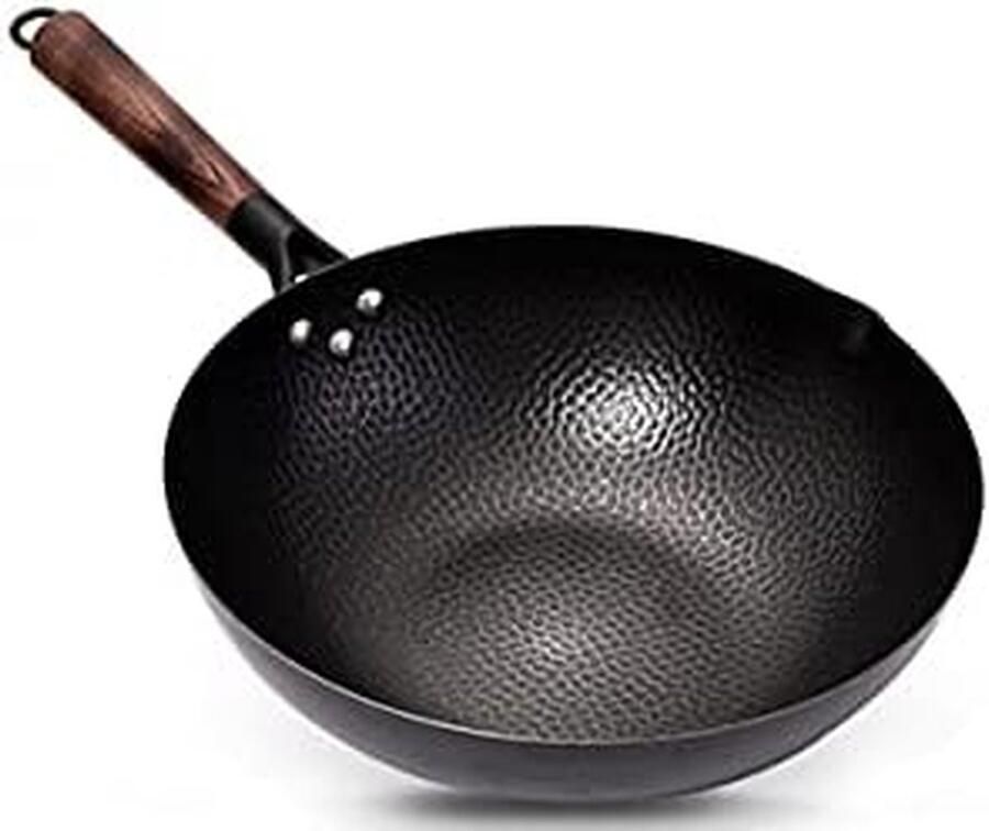 Gehamerde Wokpan Gietijzeren Koekenpan Gezond Koken Snelle Warmtegeleiding 32 cm Zwart