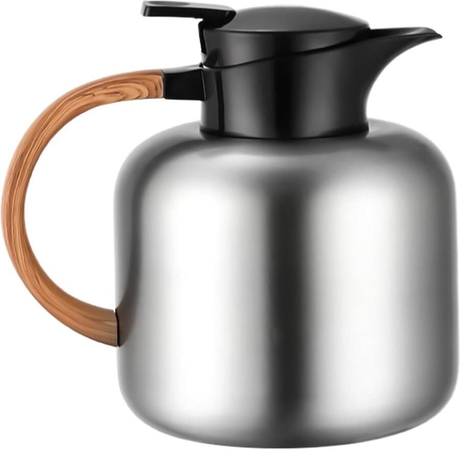 Geïsoleerde Drankcontainer Thermoskan Waterkoker Dranken Warm Houden Eén Hand Bediening 2 Liter Inhoud Zilver