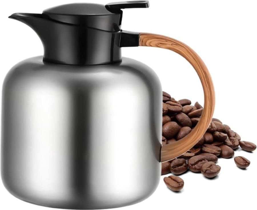Geïsoleerde Drankcontainer Thermoskan Waterkoker Dranken Warm Houden Eén Hand Bediening 2 Liter Inhoud Zilver