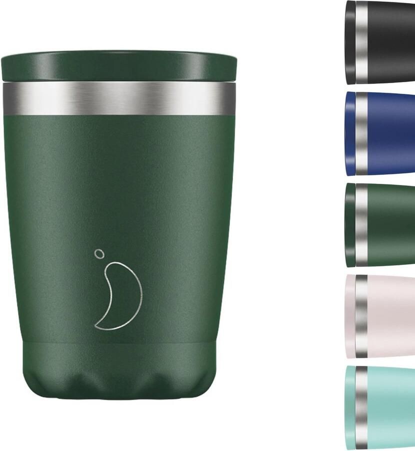 Geïsoleerde Koffiebeker van Roestvrij Staal Dubbelwandig met Deksel Matte Groene 340ml