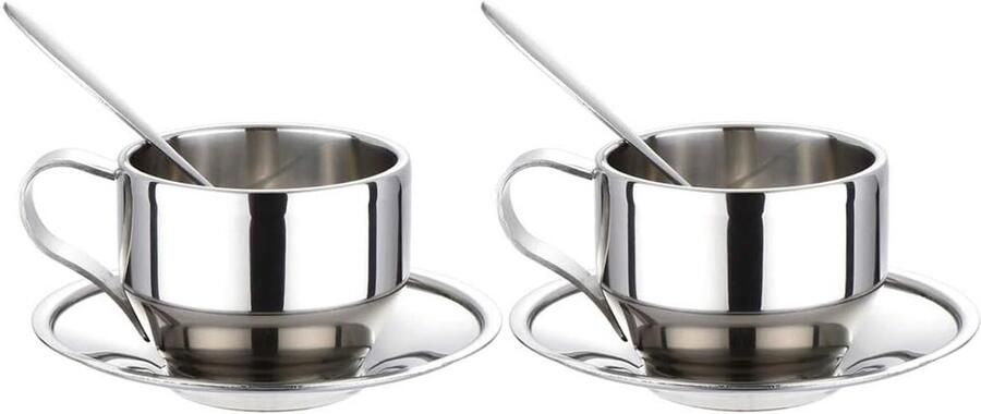 Geïsoleerde Koffiekopjes Espresso Mokken Warme Dranken Dubbelwandig RVS 125 ml