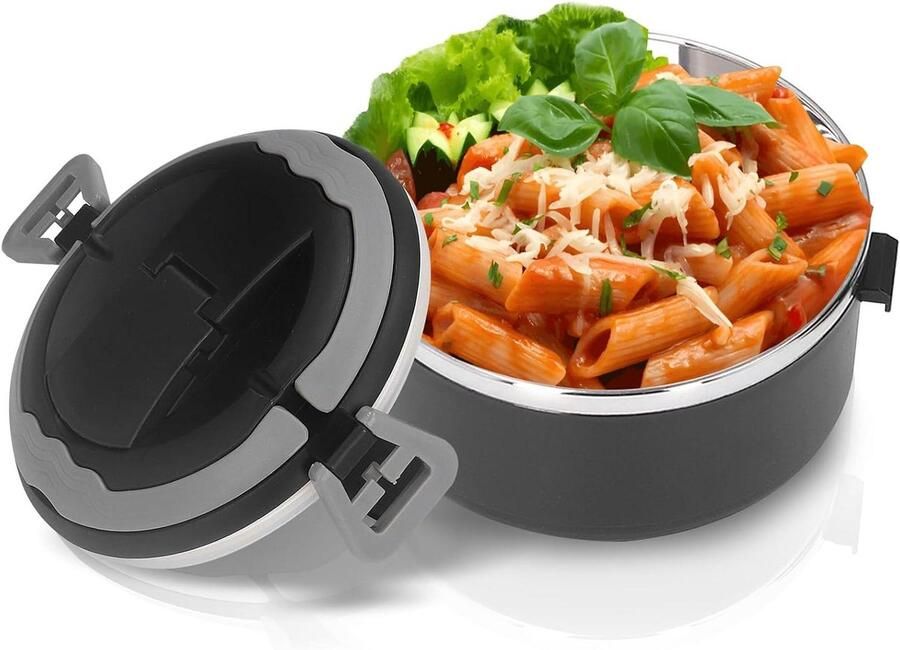 Geïsoleerde Lunchbox Thermos Bento Box Warm Eten Vervoeren Dubbelwandig Vacuüm N.v.t. Zwart
