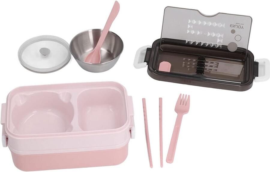 Geïsoleerde Lunchbox Thermos Voedselcontainer Warme Maaltijden Onderweg Twee Niveaus Stapelbaar 22 x 13 x 12 cm