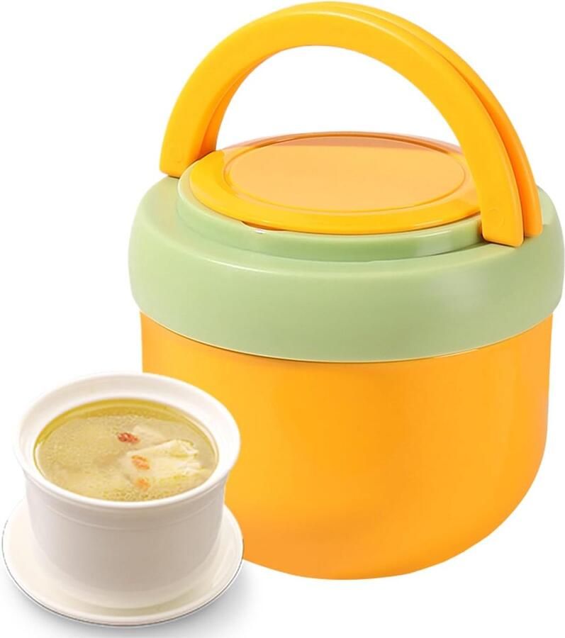 Geïsoleerde Lunchcontainer Thermos Voedselpot Maaltijden Warm Houden Lekvrij en Draagbaar 11x11x10cm Wit