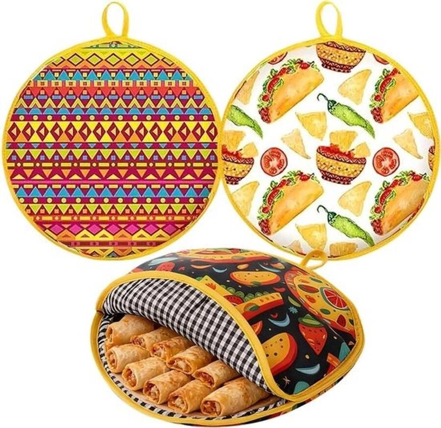 Geïsoleerde Tortilla Tas Pannenkoekenhouder Warm Houden Grote Deelcapaciteit 3 Stuks Meerdere Kleuren
