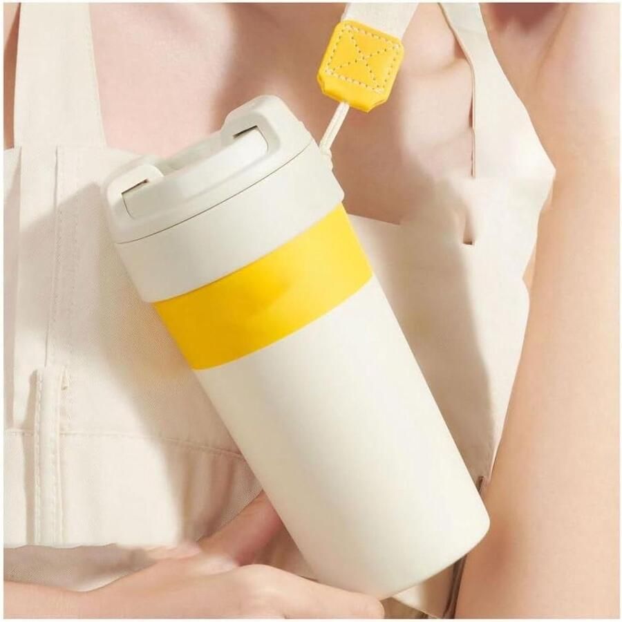 Geïsoleerde Waterkoker Reisbeker Thermos Dranken Warm Houden Ergonomisch Handvat 500 ml Wit