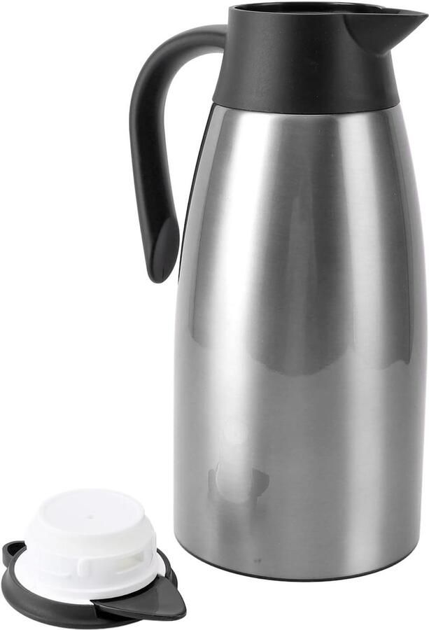 Geïsoleerde Waterkoker Thermoskan Dispenser Warme Dranken Serveren Dubbelwandige Isolatie 2 Liter Capaciteit Geborsteld Zilver