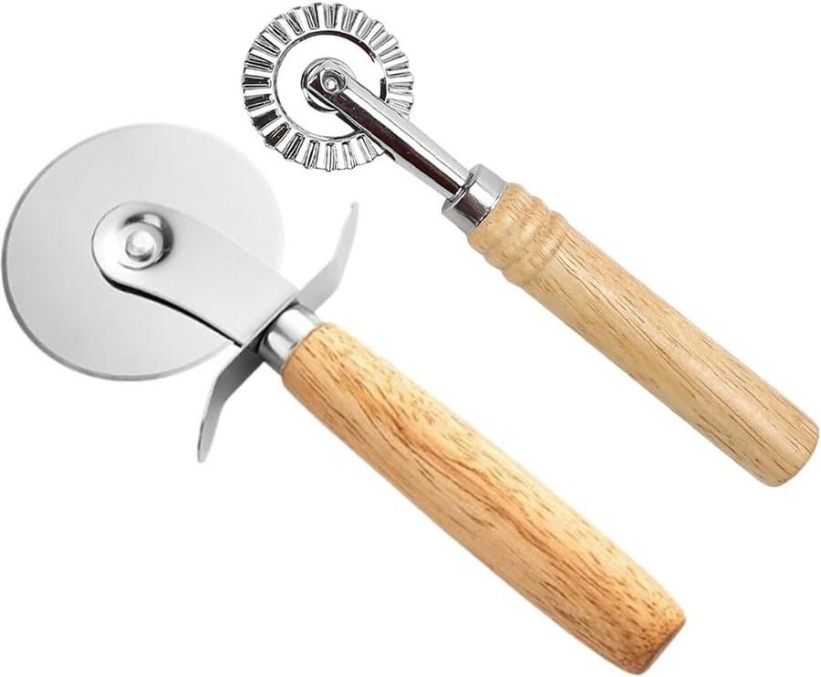 Gekarteld deegsnijder en pizzasnijder set van 2 ideaal voor ravioli gebak en pizza snijden in de keuken
