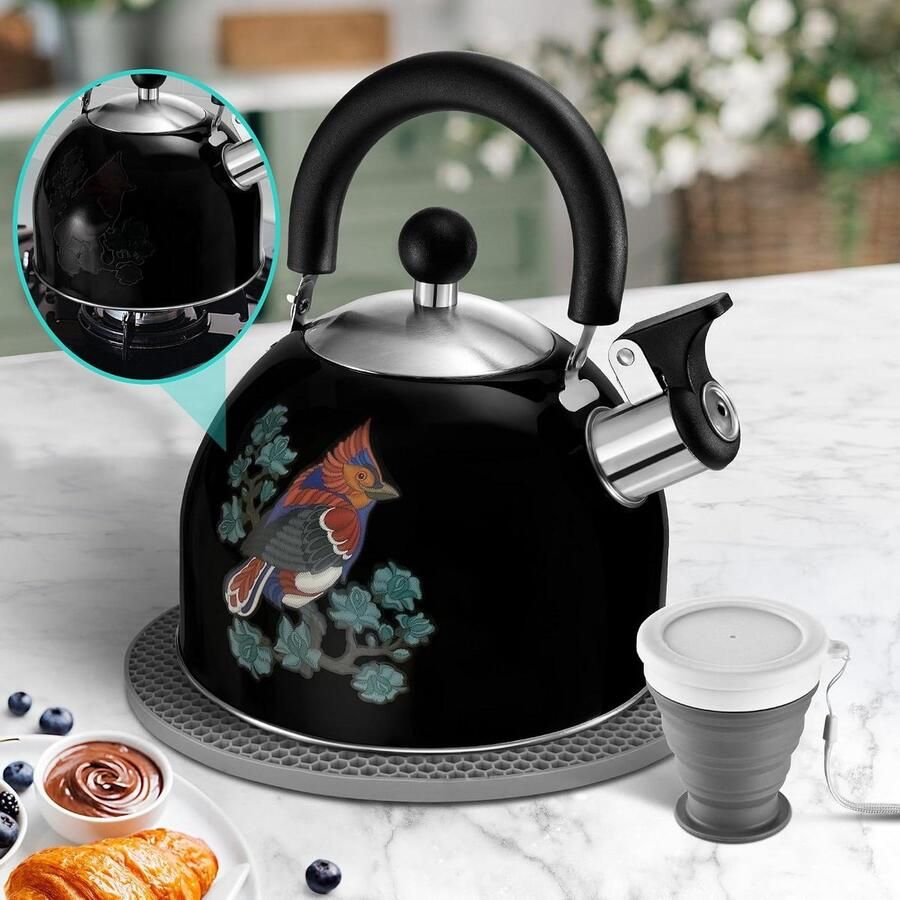 Gekleurde Waterkoker Theepot Fluitketel Thee Zetten Verkleurend Design 2 Liter Zwart