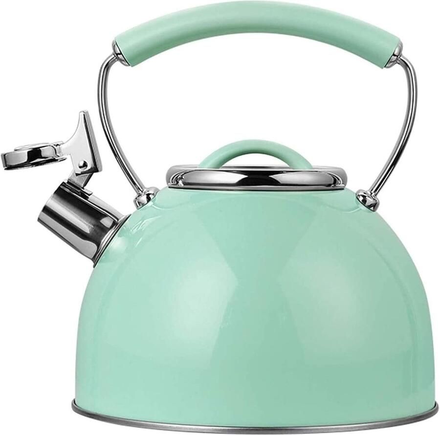 Gekleurde Waterkoker Theepot met fluit Water Koken Inductie Geschikt 2.5 Liter Mint Groen