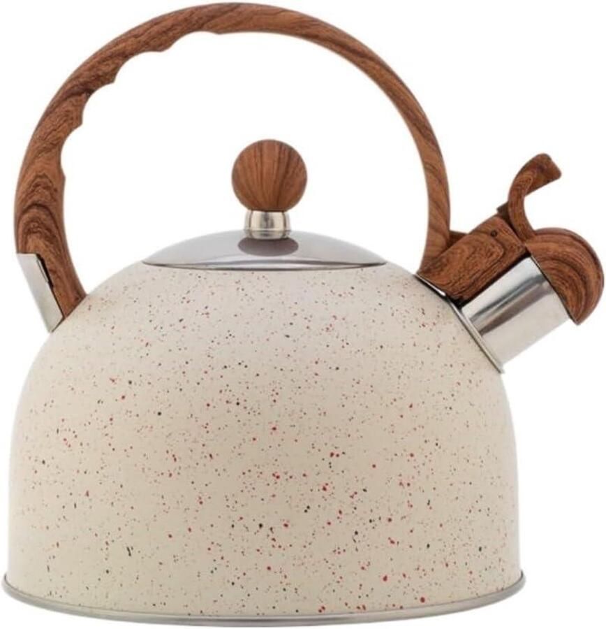 Geklokkende Waterketel Theeketel RVS Water Koken Gefluit bij Kookpunt 2.5L Beige