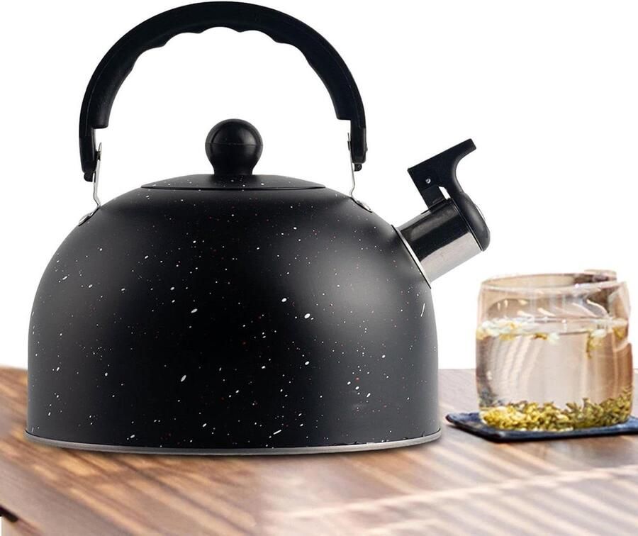 Geklokte waterketel Theepot RVS Water koken Luid fluit signaal 2.5 liter Zwart