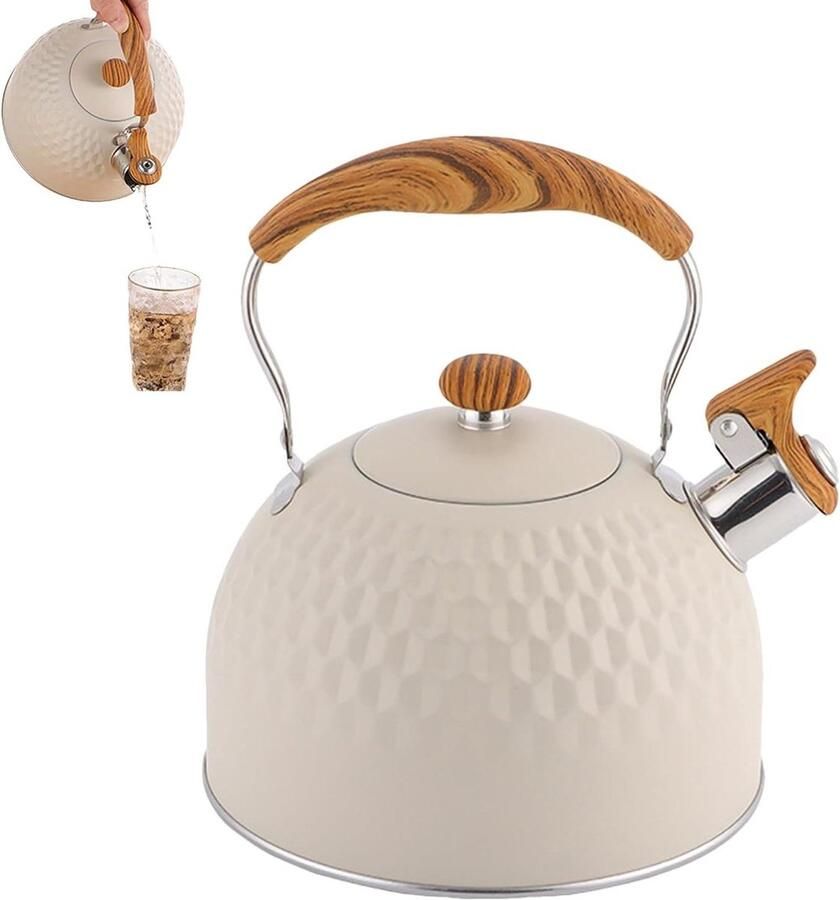 Waterkoker met Fluitje Kookpan Keuken Water Koken Snelle Verwarming 2.5 Liter Wit