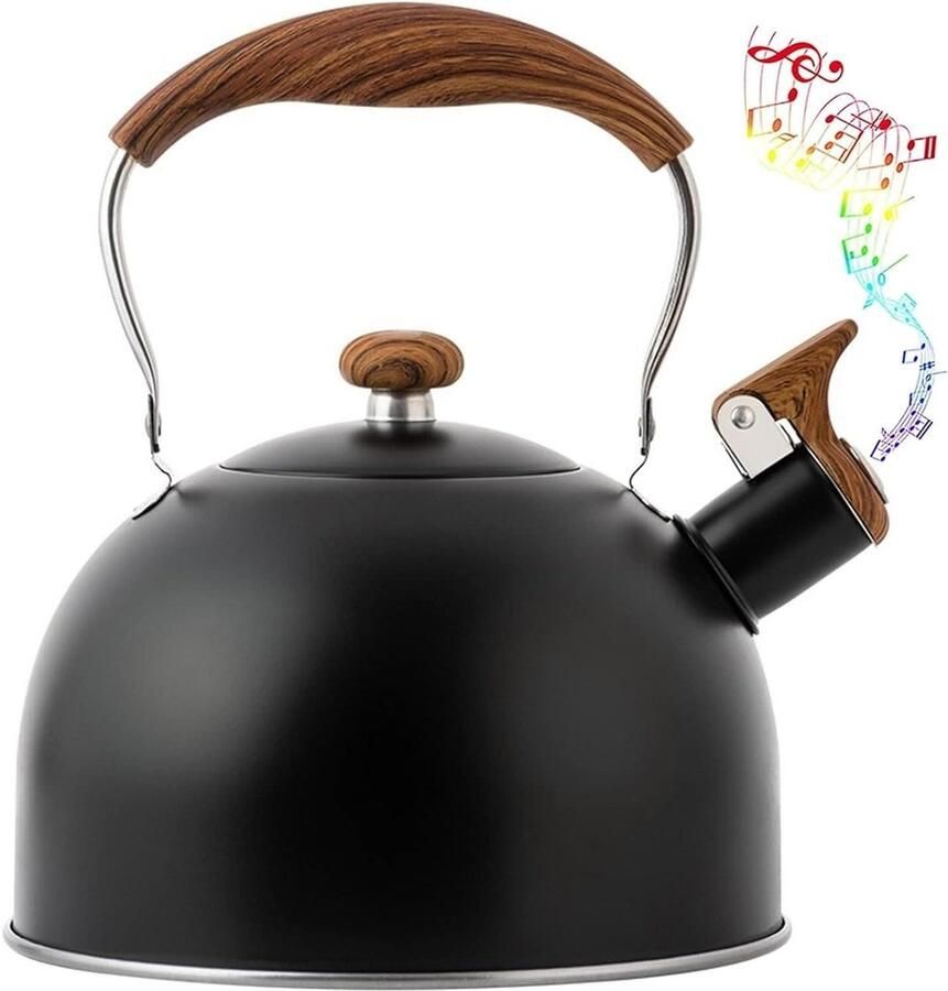 Geklokte Waterkoker Thee Ketel Water Koken Houtnerf Handvat 2.5 Liter Zwart
