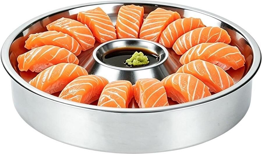 Gekoeld Serveerplateau Koelplaat Buffet Hapjes Koel Houden Met Sausbakjes 26 cm Zilver