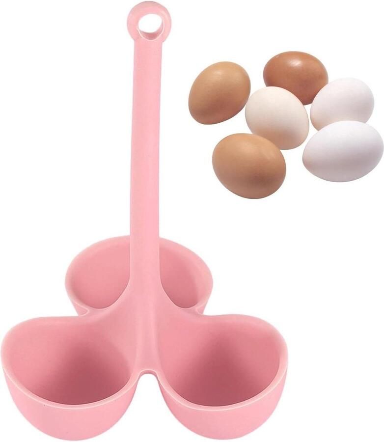 Gekookt Ei Houder Eierkoker Tray Ontbijt Maken Hittebestendig Siliconen Handvat 10 x 13 cm Roze