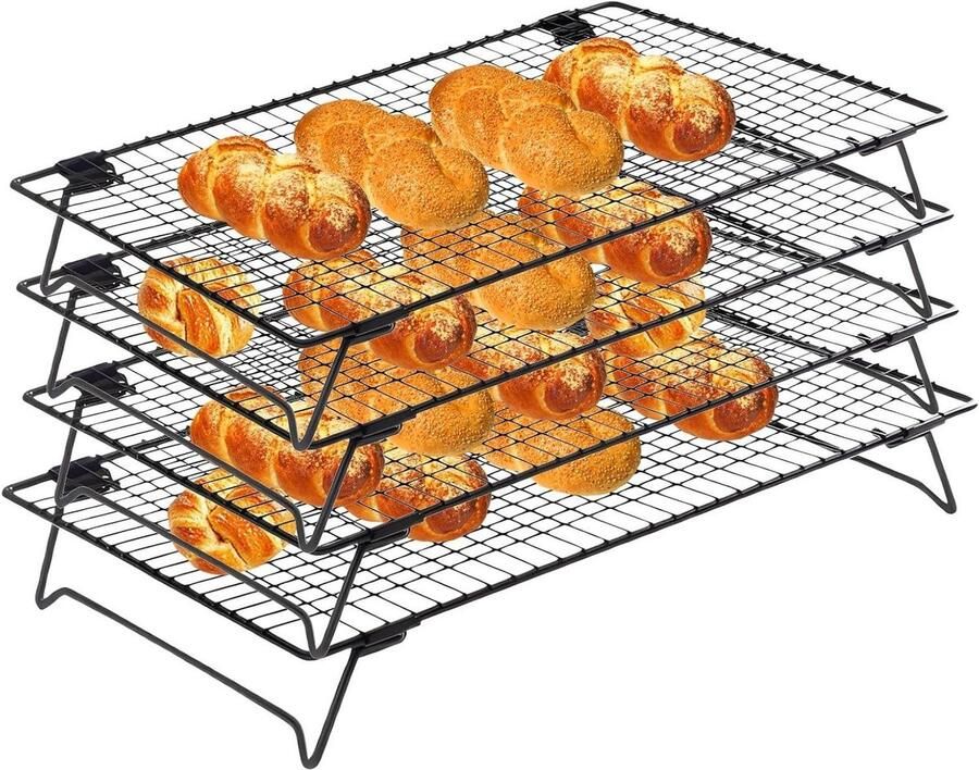 Gelaagde Oven Koelrekken Stapelbare Bakroosters Bakken Koelen 4 Lagen 43 x 28 cm Zwart