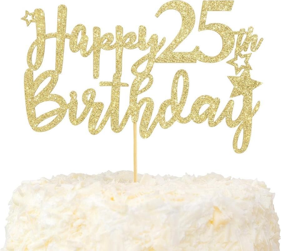 Gelukkige 25e verjaardag taarttopper Hello 25 en Fabulous Cake Decoration Gold Glitter Cheers to 25 Jaar Party Decor