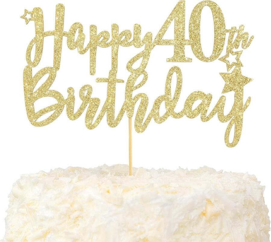 Gelukkige 40ste Verjaardag Taart Topper Hallo 40 en Fantastisch Taartdecoratie Goud Glitter Proost op 40 Jaar Feestdecoratie