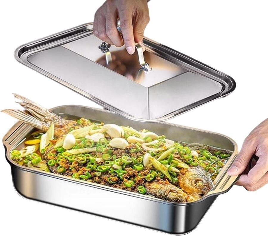 Generico Bakplaat van staal met afdekgrepen lasagne-bakvorm pizzaplaat voor brood en cake huishoudkeuken feestbakken voorbereiding