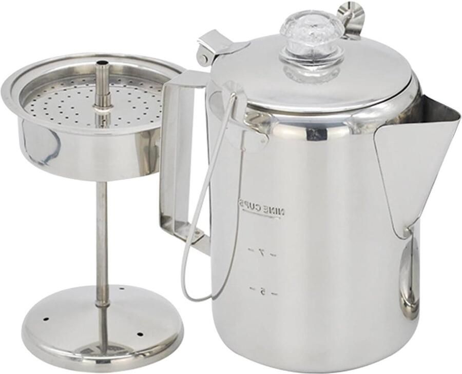 Generisch Roestvrijstalen koffiezetapparaat Camping distillatie koffiezetapparaat Camping Côffee Pot Percolator Côffee Pot Percolatoren voor câmping roestvrij staal 9 kopjes capaciteit