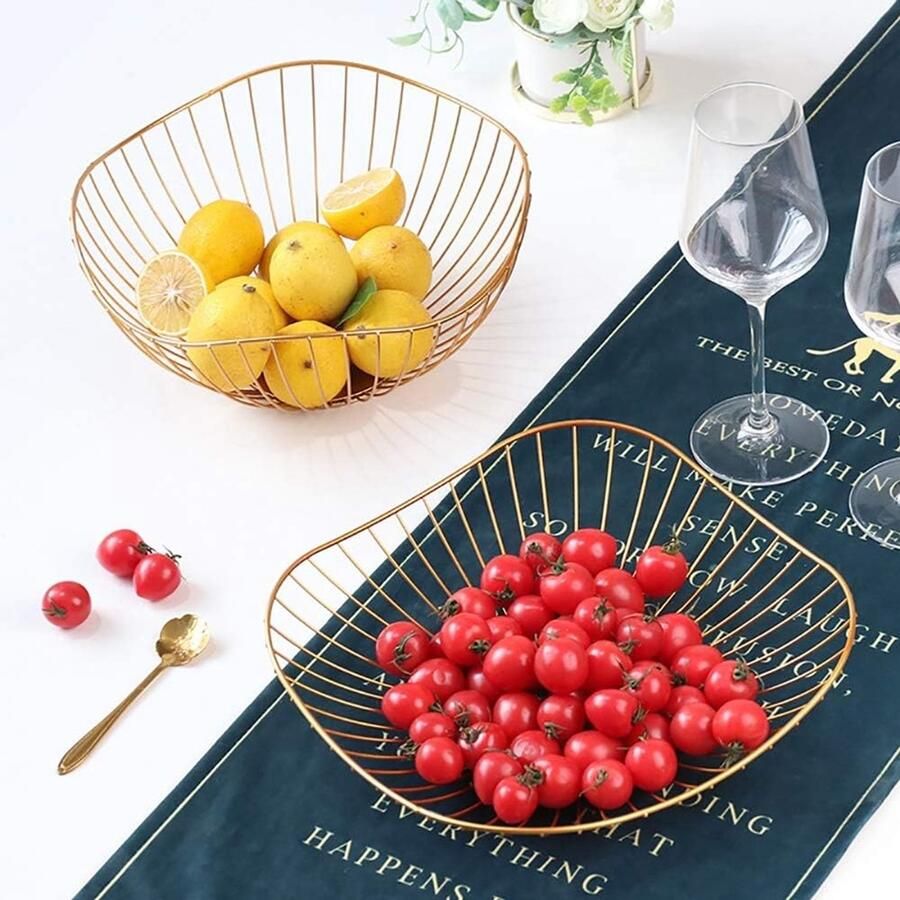 Geometrische Vorm Fruitmand Scandinavische Stijl Smeedijzer Gouden Fruitmand Home Woonkamer Desktop Fruitschaal voor het Bewaren van Fruit Groentesnackbrood 2 Stuks